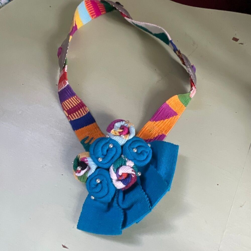 Southwest vintage necklace headpiece Aztec boho Hand woven.